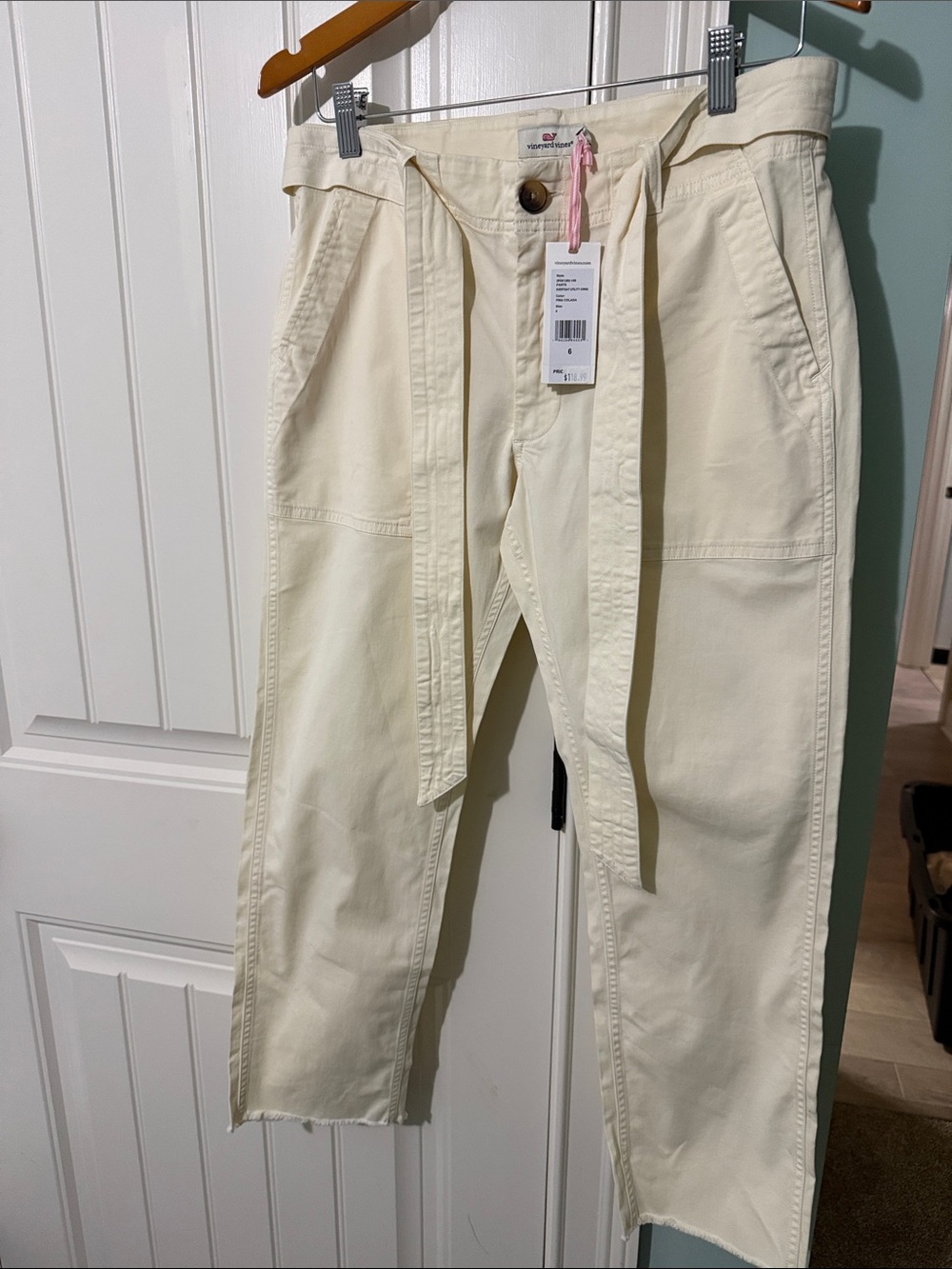 Vineyard Vines Cream Utility Chinos with Tie Waist